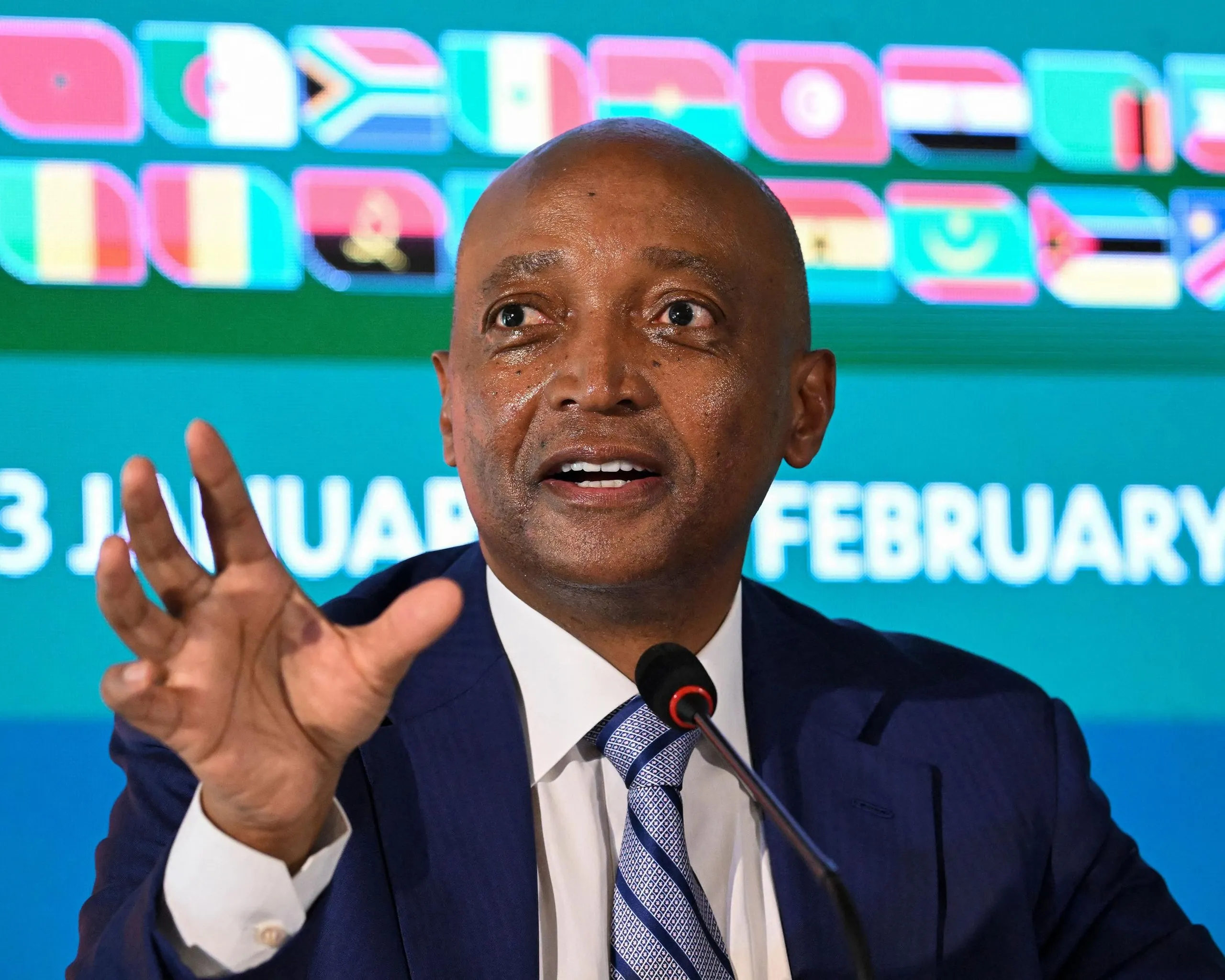 The Caf president, Patrice Motsepe, speaks during a press conference