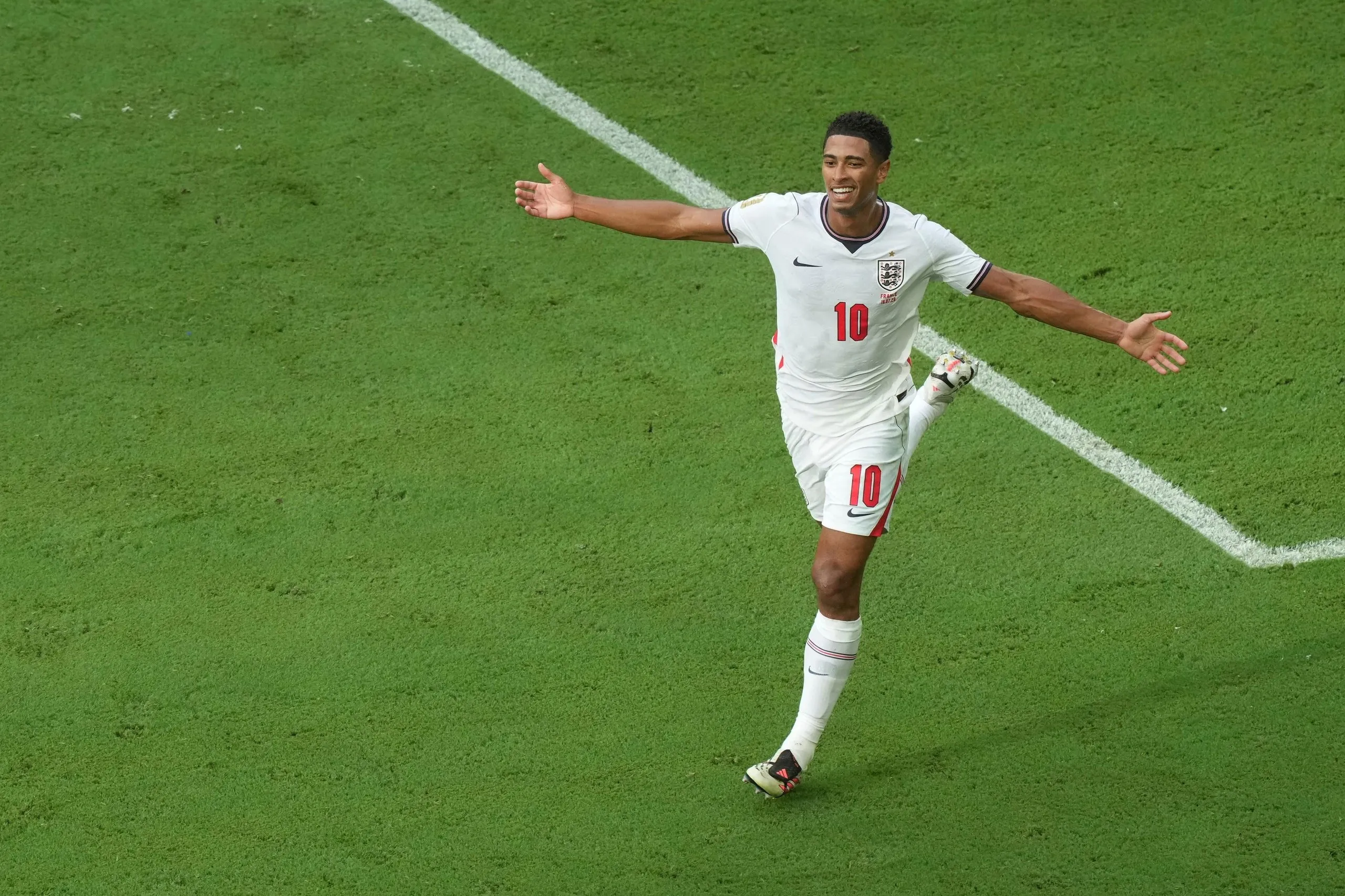 England's Jude Bellingham celebrates scoring their sixth goal.