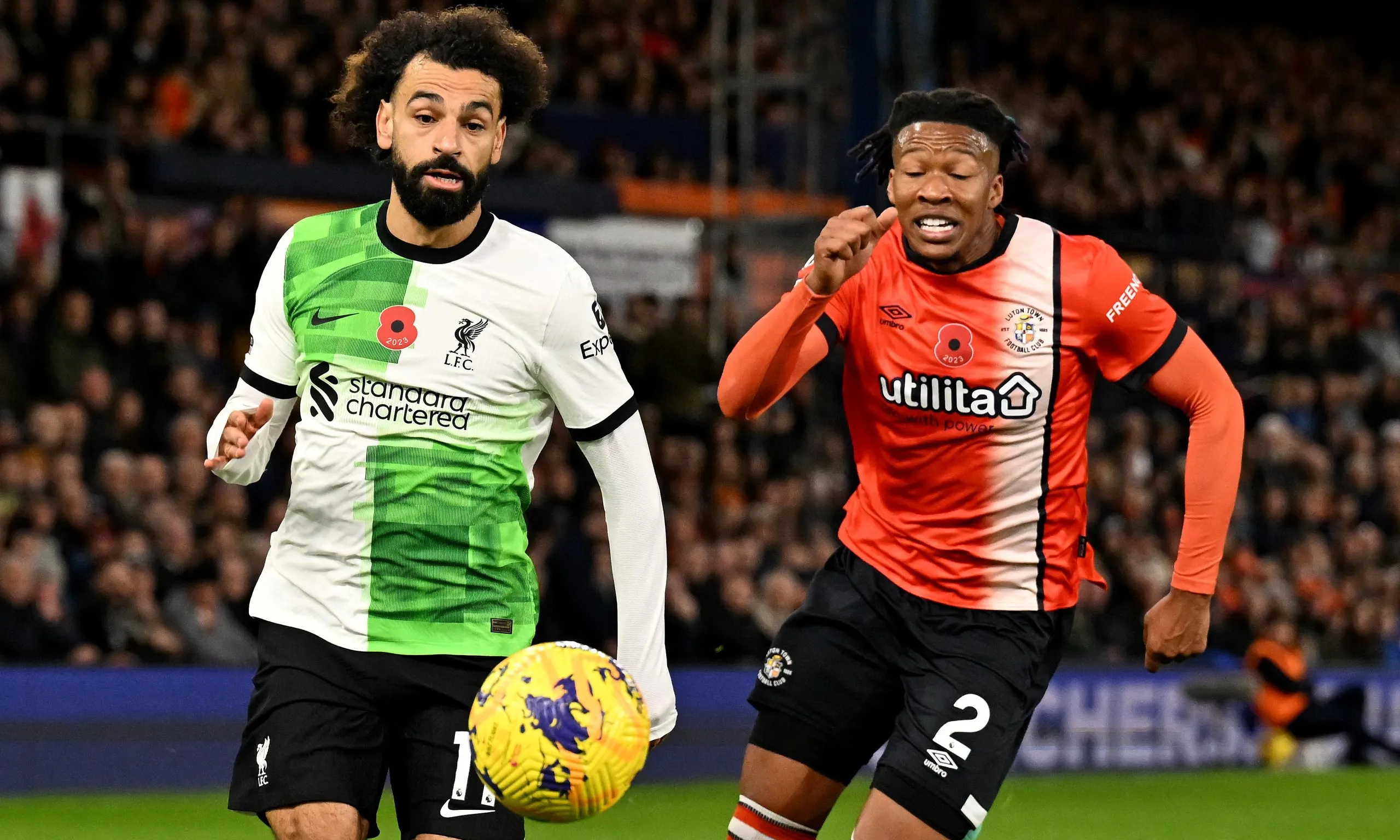 Luton Town v Liverpool FC - Premier League<br>LUTON, ENGLAND - NOVEMBER 05: (THE SUN, OUT, THE SUN ON SUNDAY OUT) Mohamed Salah of Liverpool during the Premier League match between Luton Town and Liverpool FC at Kenilworth Road on November 05, 2023 in Luton, England. (Photo by Andrew Powell/Liverpool FC via Getty Images)