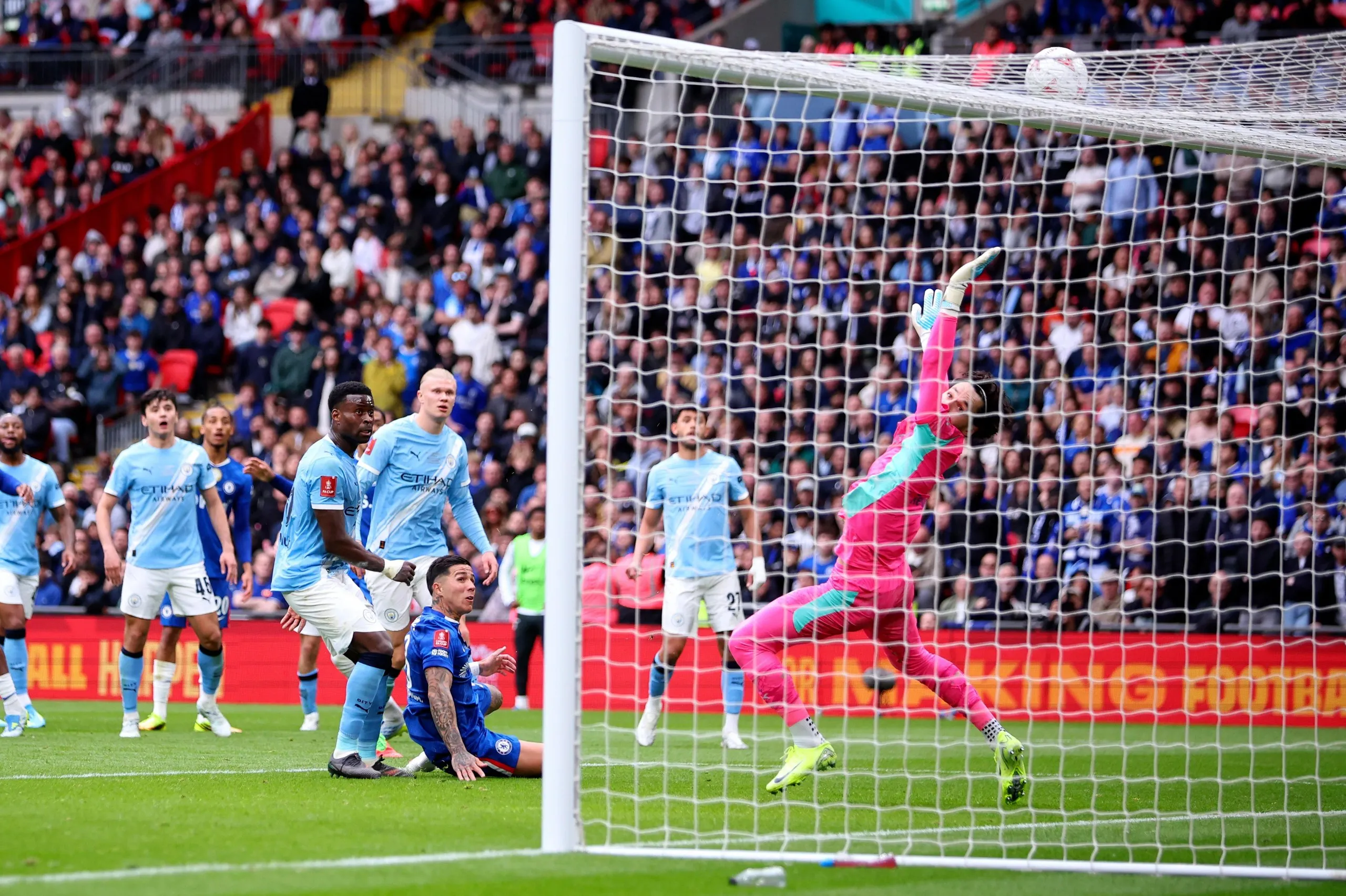 Enzo Fernandez of Chelsea flicks ball over the bar.