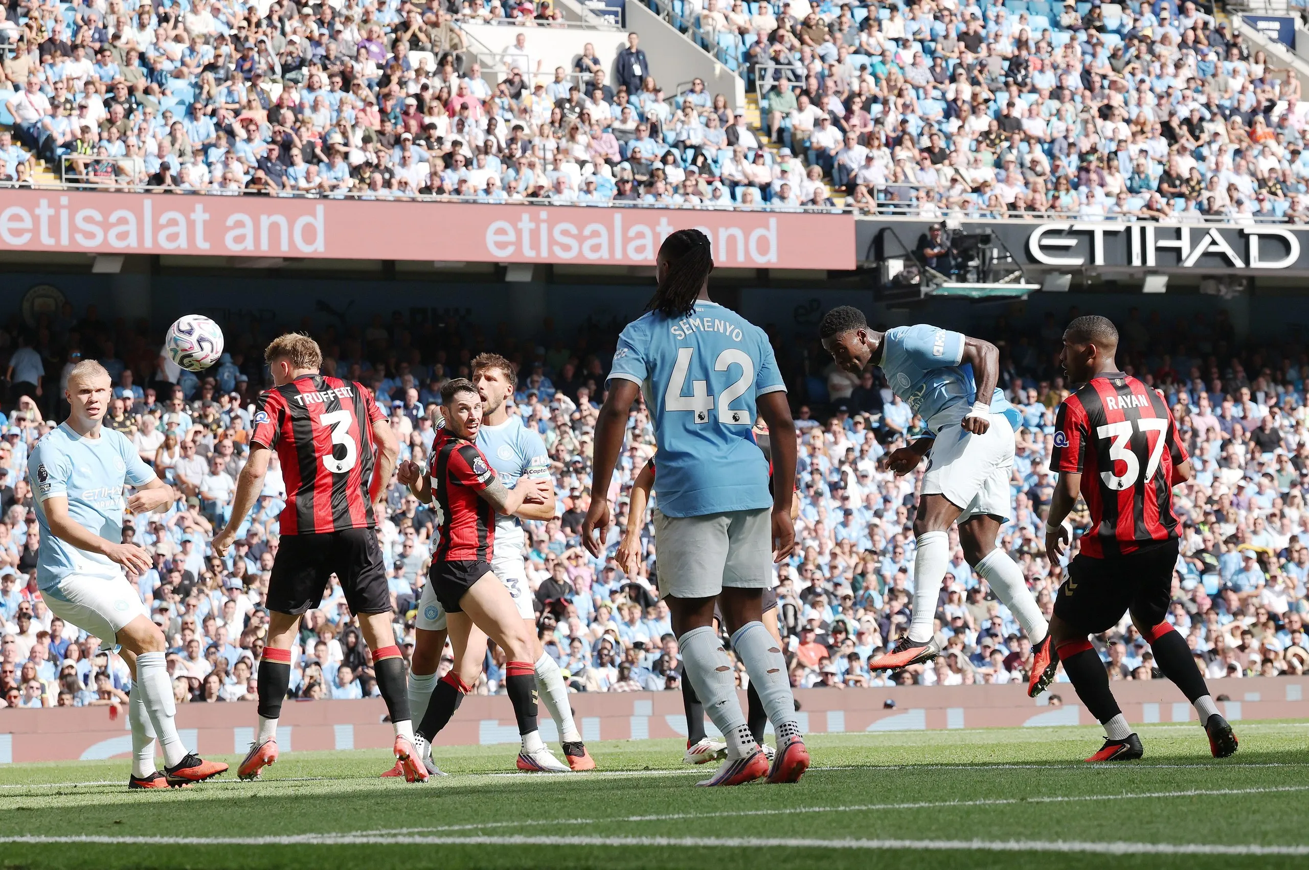 Marc Guéhi scores Manchester City’s equaliser against Bournemouth