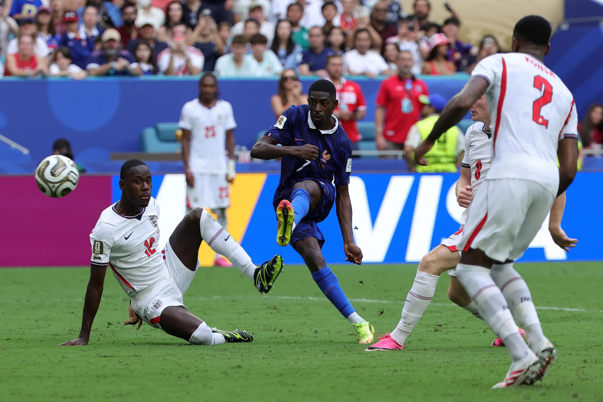 Ousmane Dembele scores France’s fourth goal.