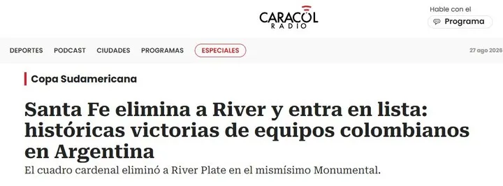 “Históricas victorias”: Caracol Radio puso la victoria de Santa Fe ante River en la lista