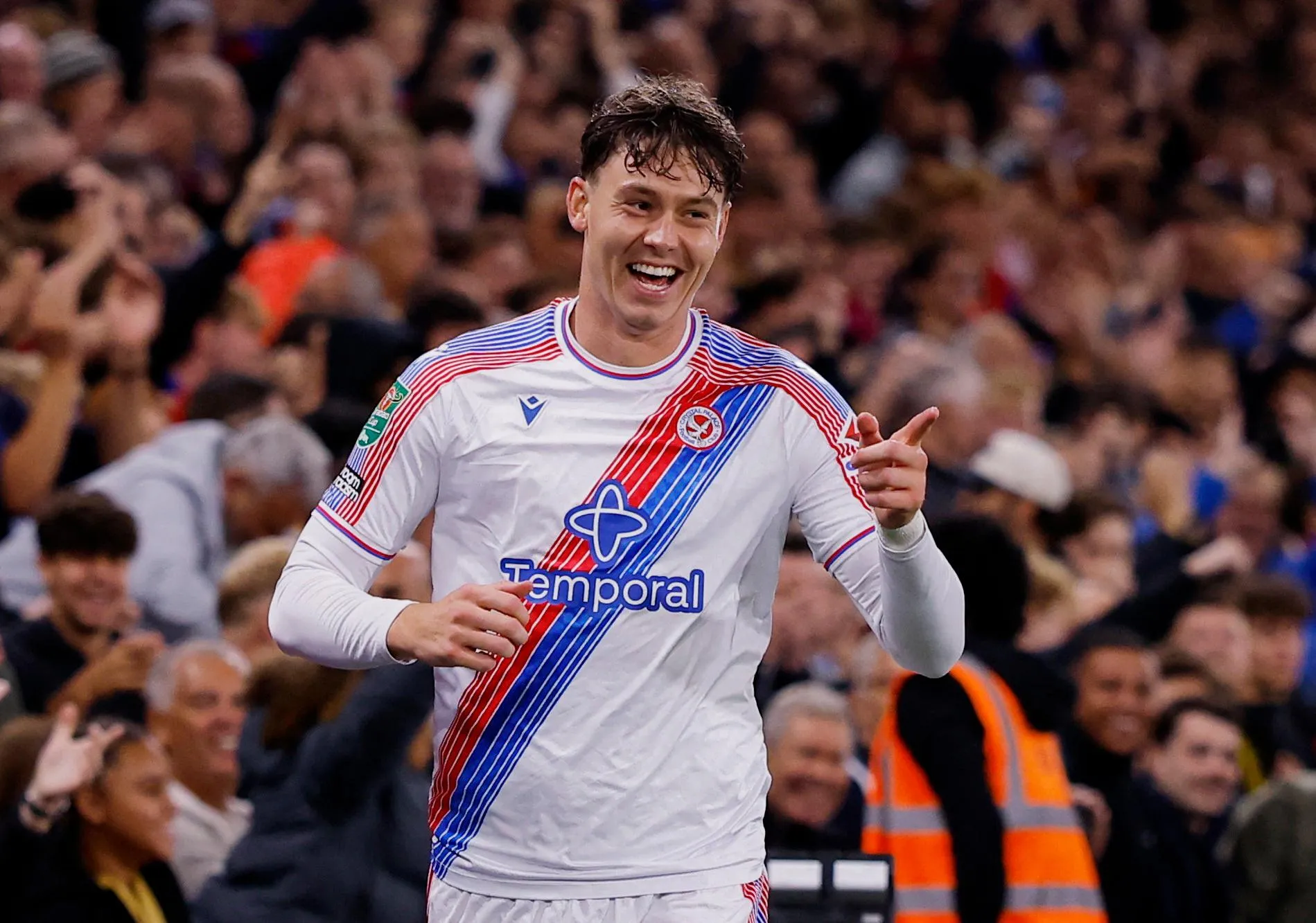 Crystal Palace’s Jorgen Strand Larsen celebrates scoring their second goal.