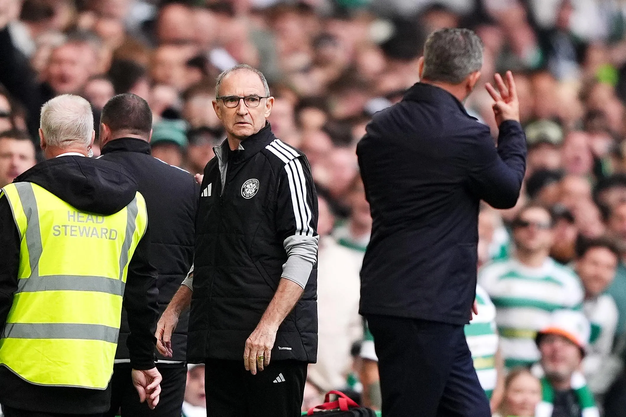 Tempers flare between Rangers manager Derek McInnes and Celtic manager Martin O’Neill at Celtic Park