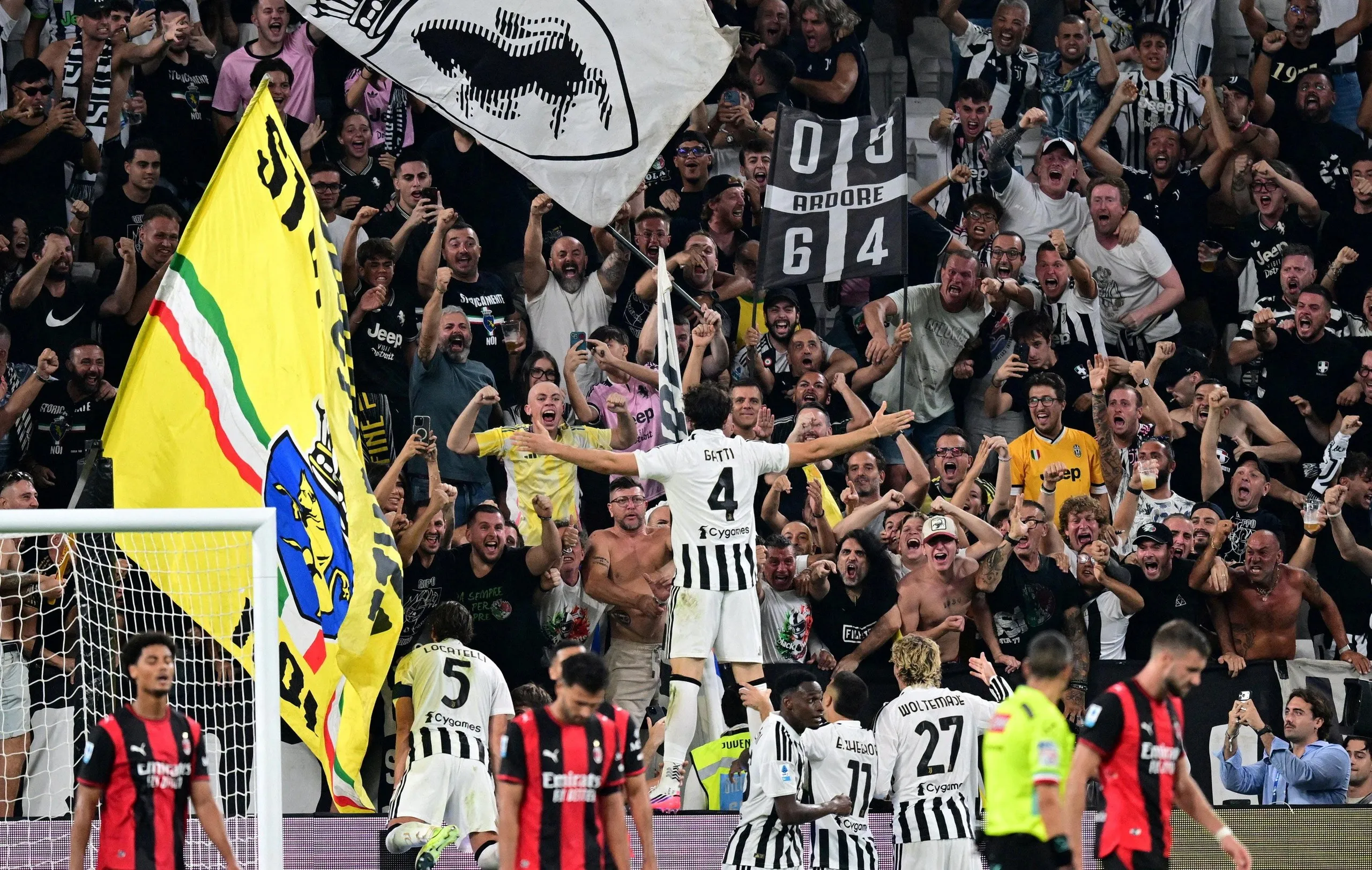 Federico Gatti celebrates scoring during the Serie A match between Juventus and Milan