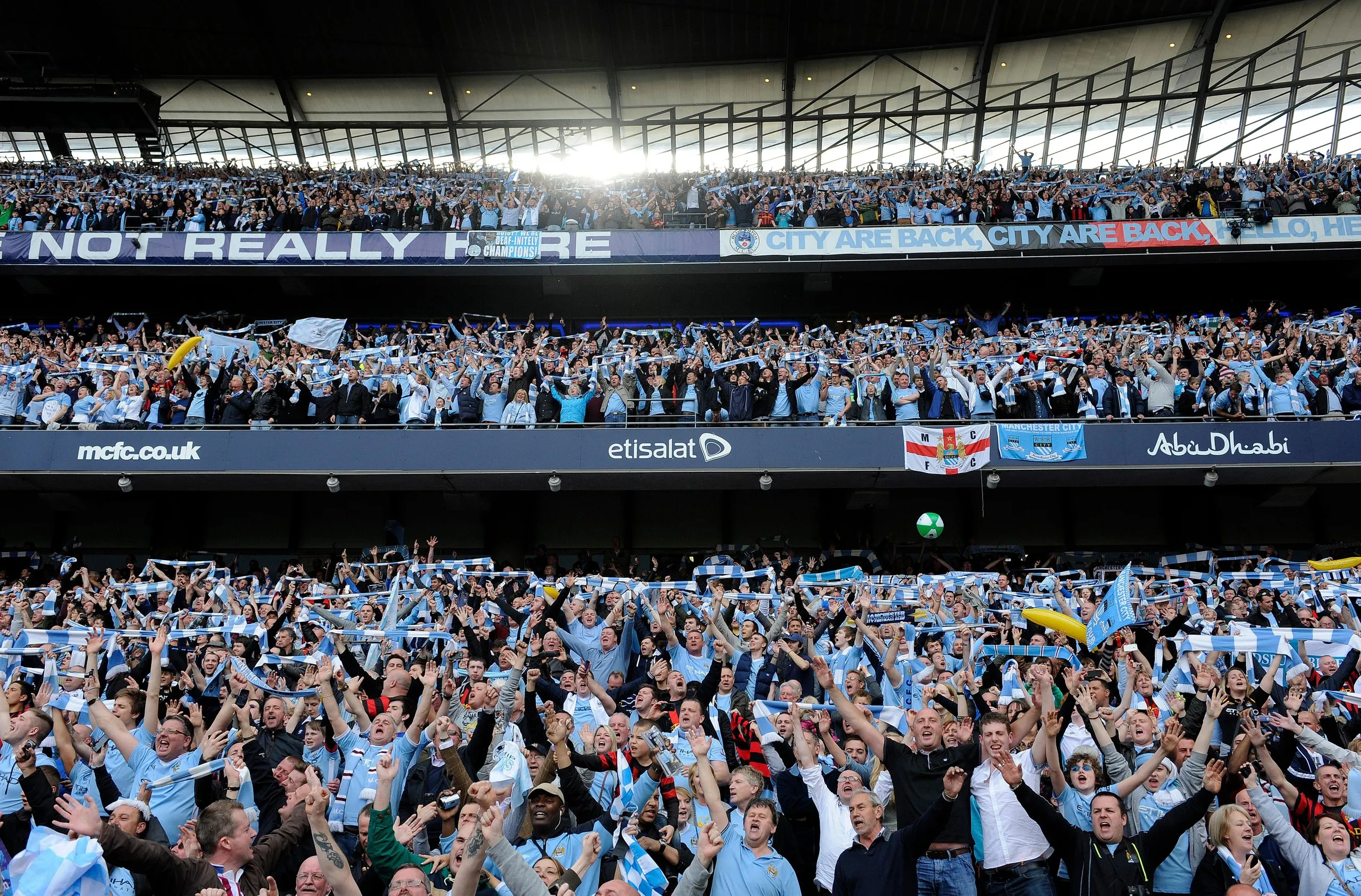 Manchester City fans at the Etihad Stadium in 2012