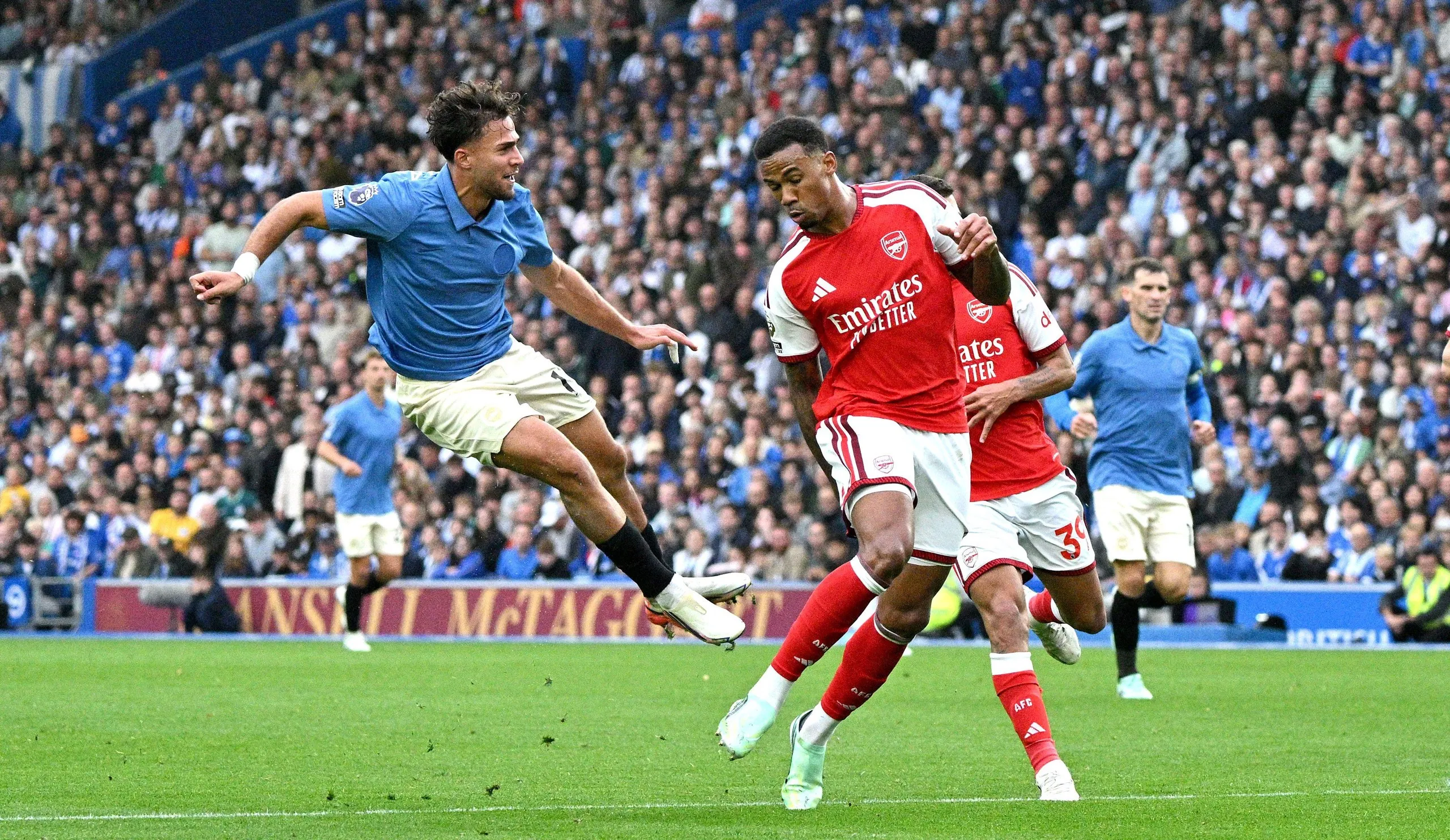 Charalampos Kostoulas of Brighton fires in a shot during the win against Arsenal
