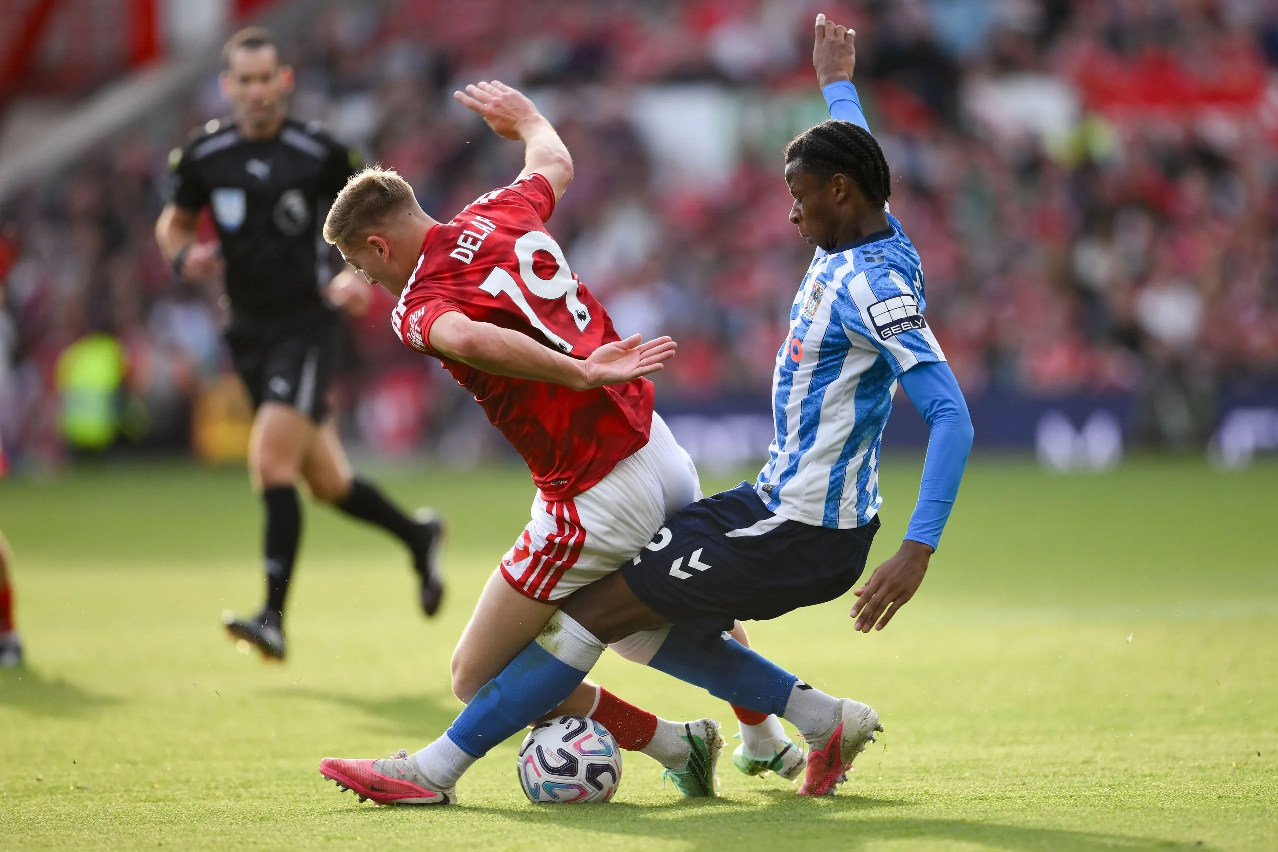 Stephen Mfuni fouls Liam Delap during a fine showing by the teenage defender.