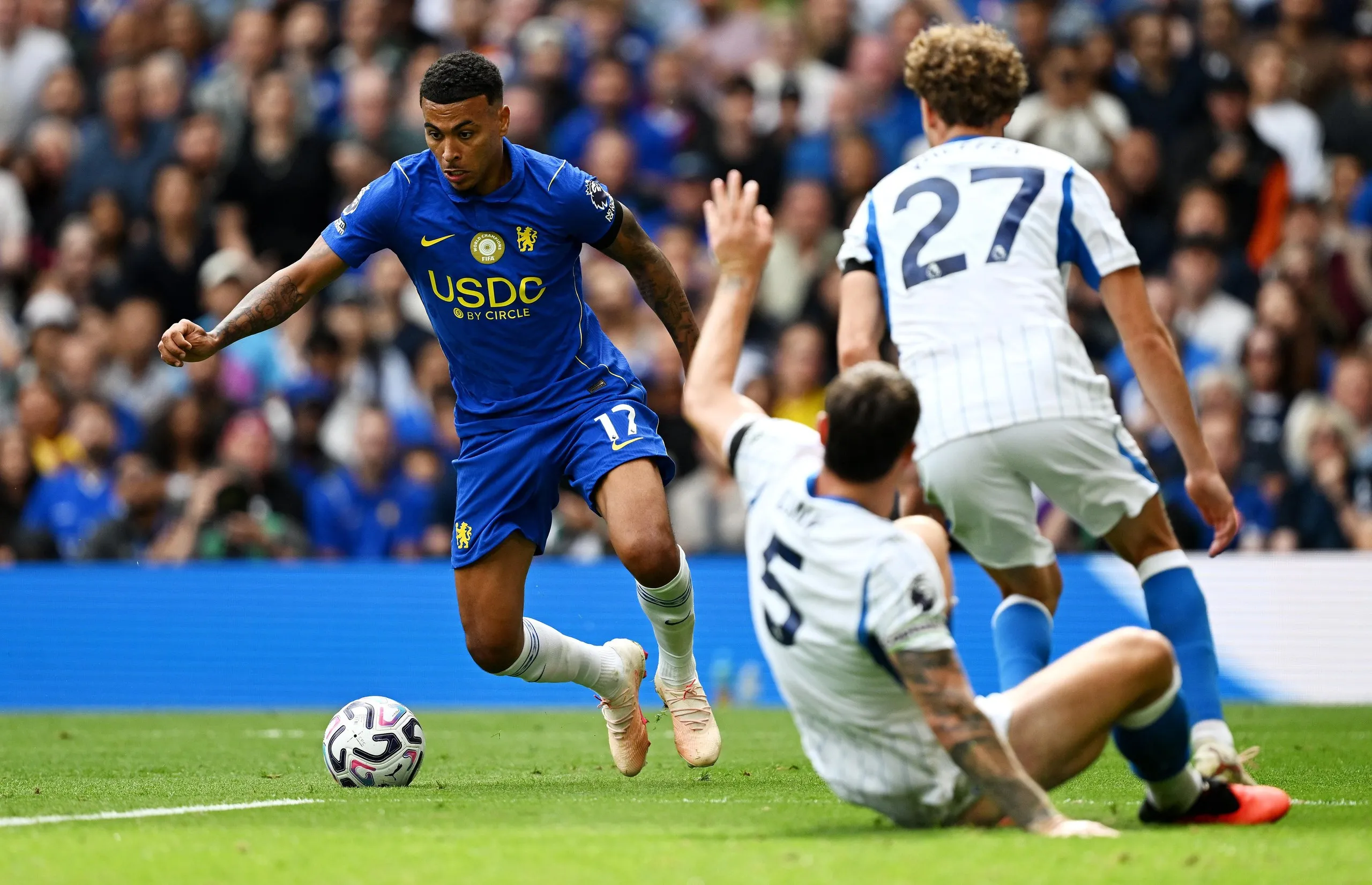 Morgan Rogers in action for Chelsea against Brighton