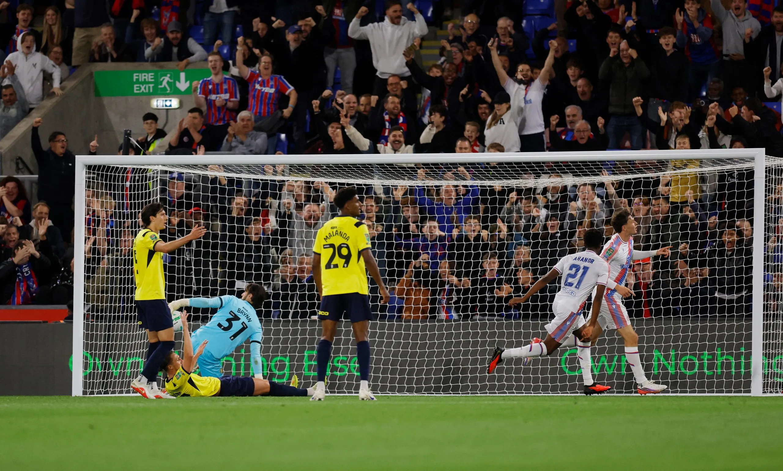 Crystal Palace's Jorgen Strand Larsen celebrates scoring their first goal.