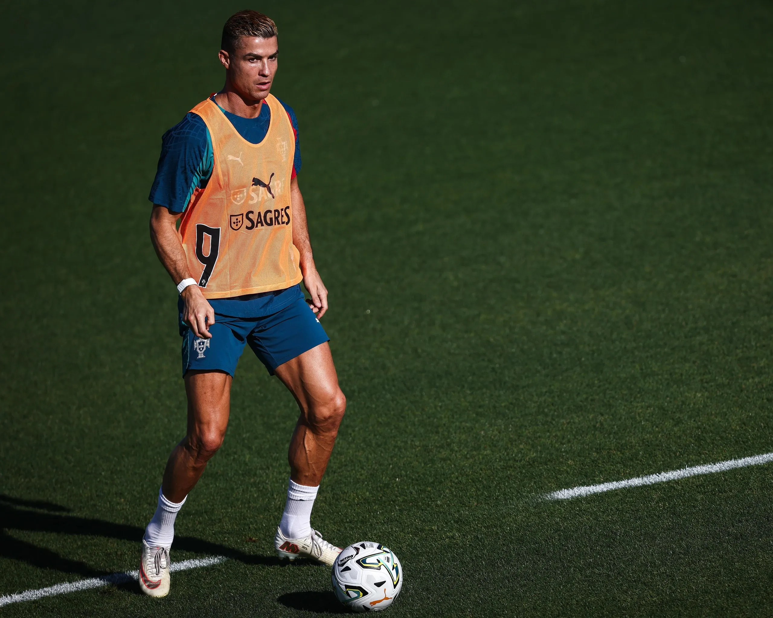 Cristiano Ronaldo attends a training session before the Nations League group stage match against Wales.