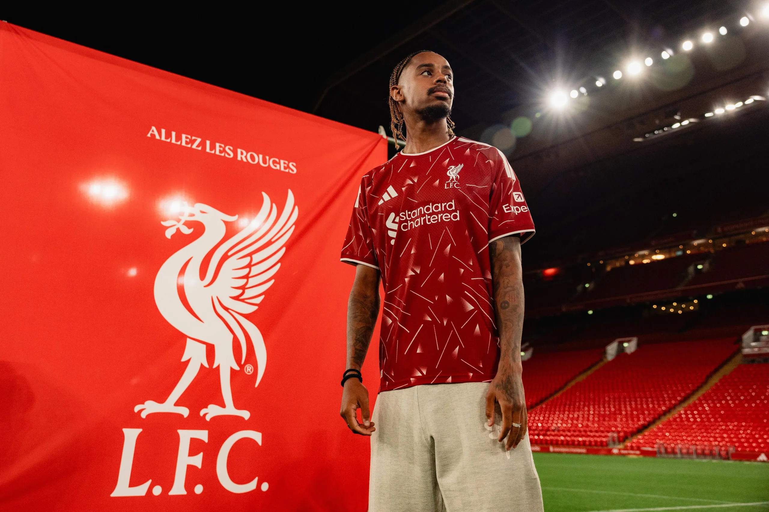 Bradley Barcola checks out Anfield