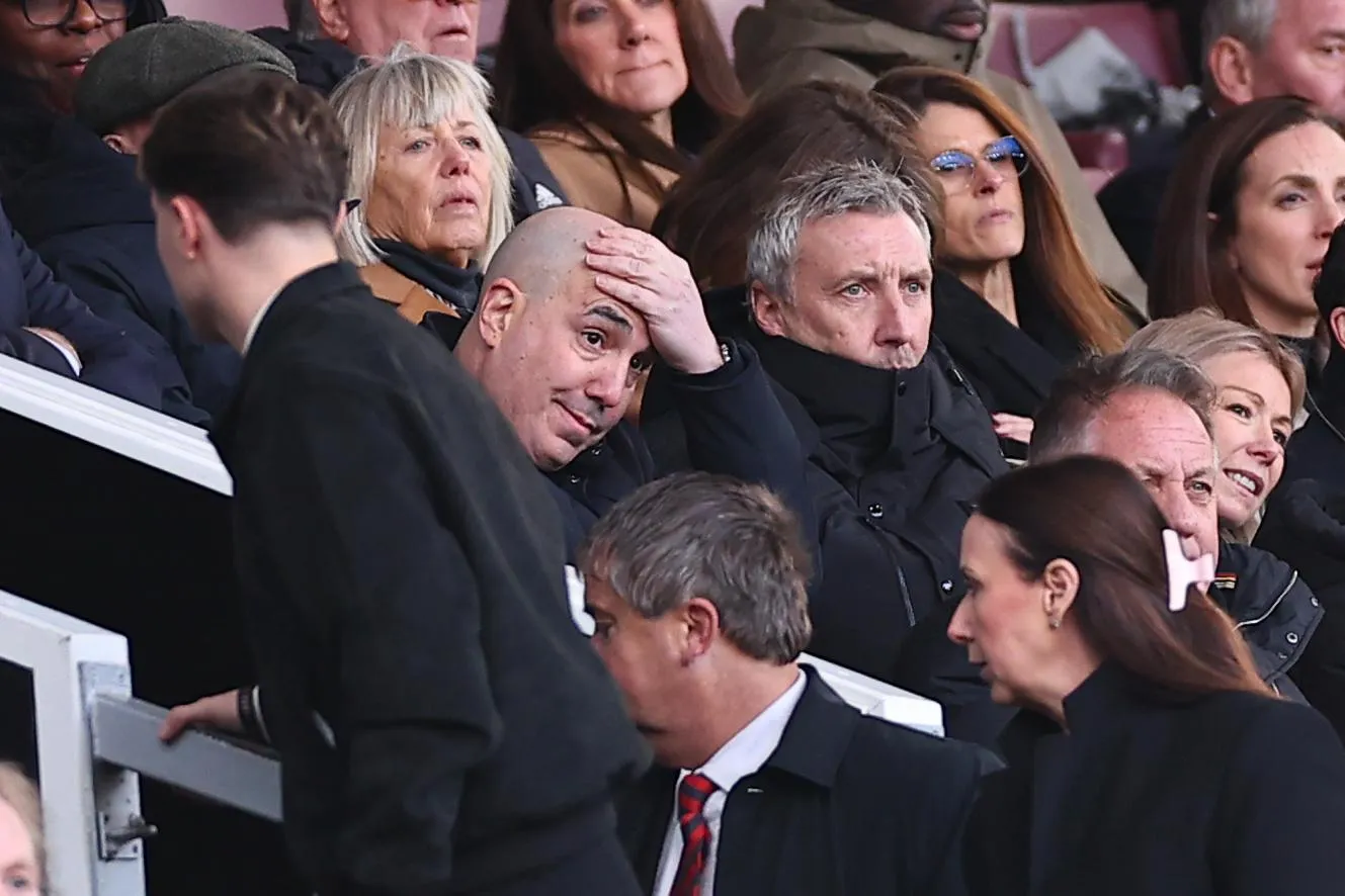 Omar Berrada and Jason Wilcox look on disappointingly during the Premier League match between Manchester United and Bournemouth at Old Trafford