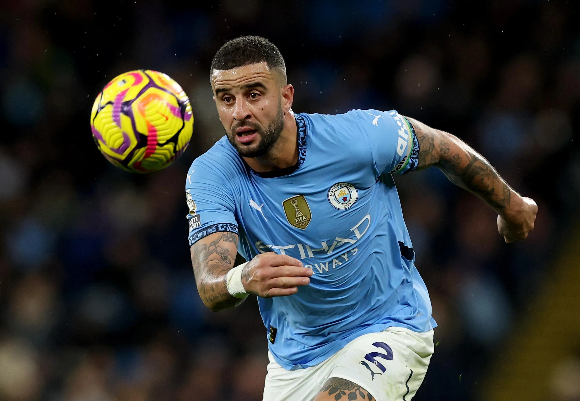Kyle Walker during the Premier League match between Manchester City FC and Tottenham Hotspur FC at Etihad Stadium on November 23, 2024