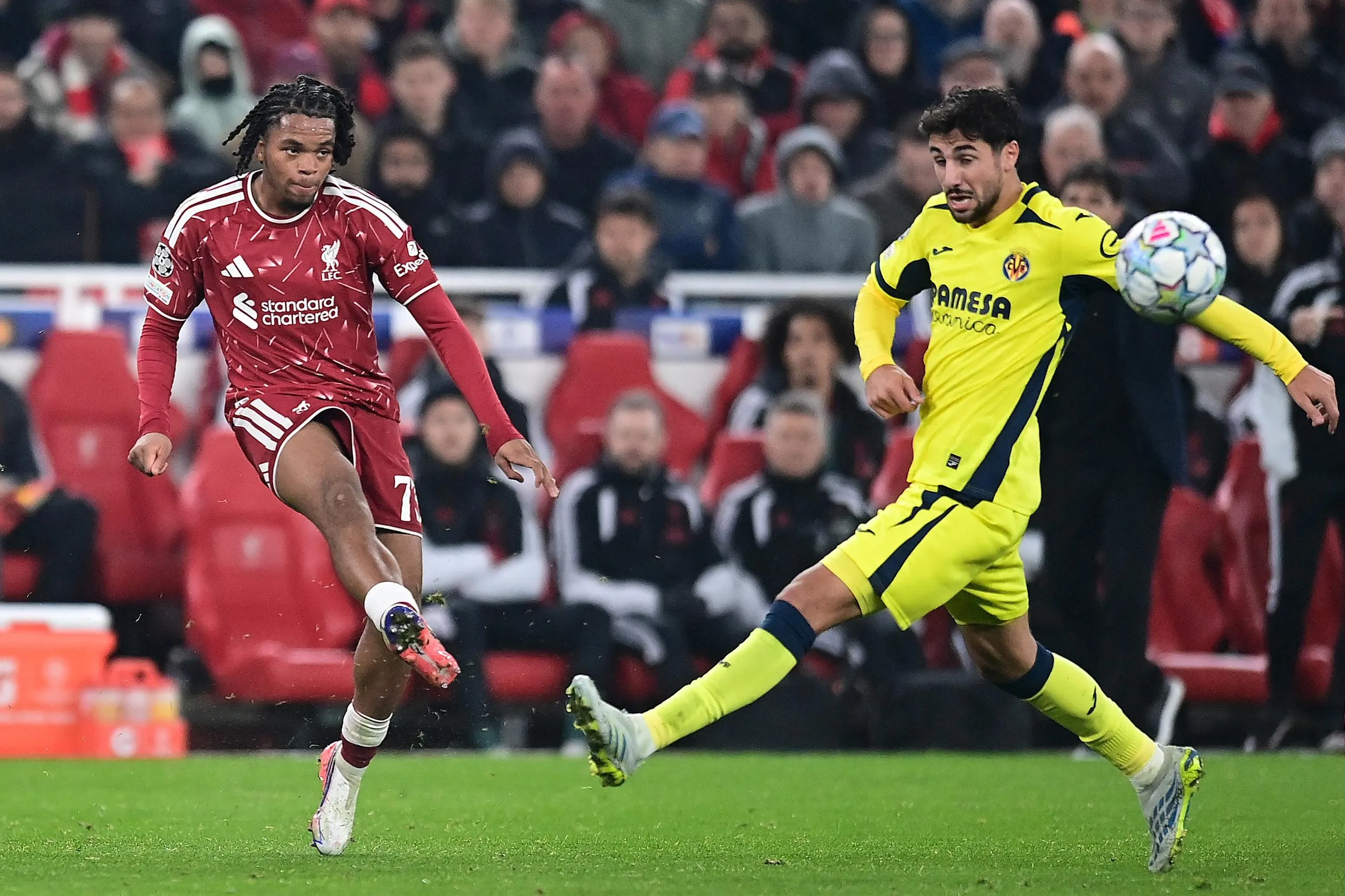 Rio Ngumoha in action against Villarreal at Anfield
