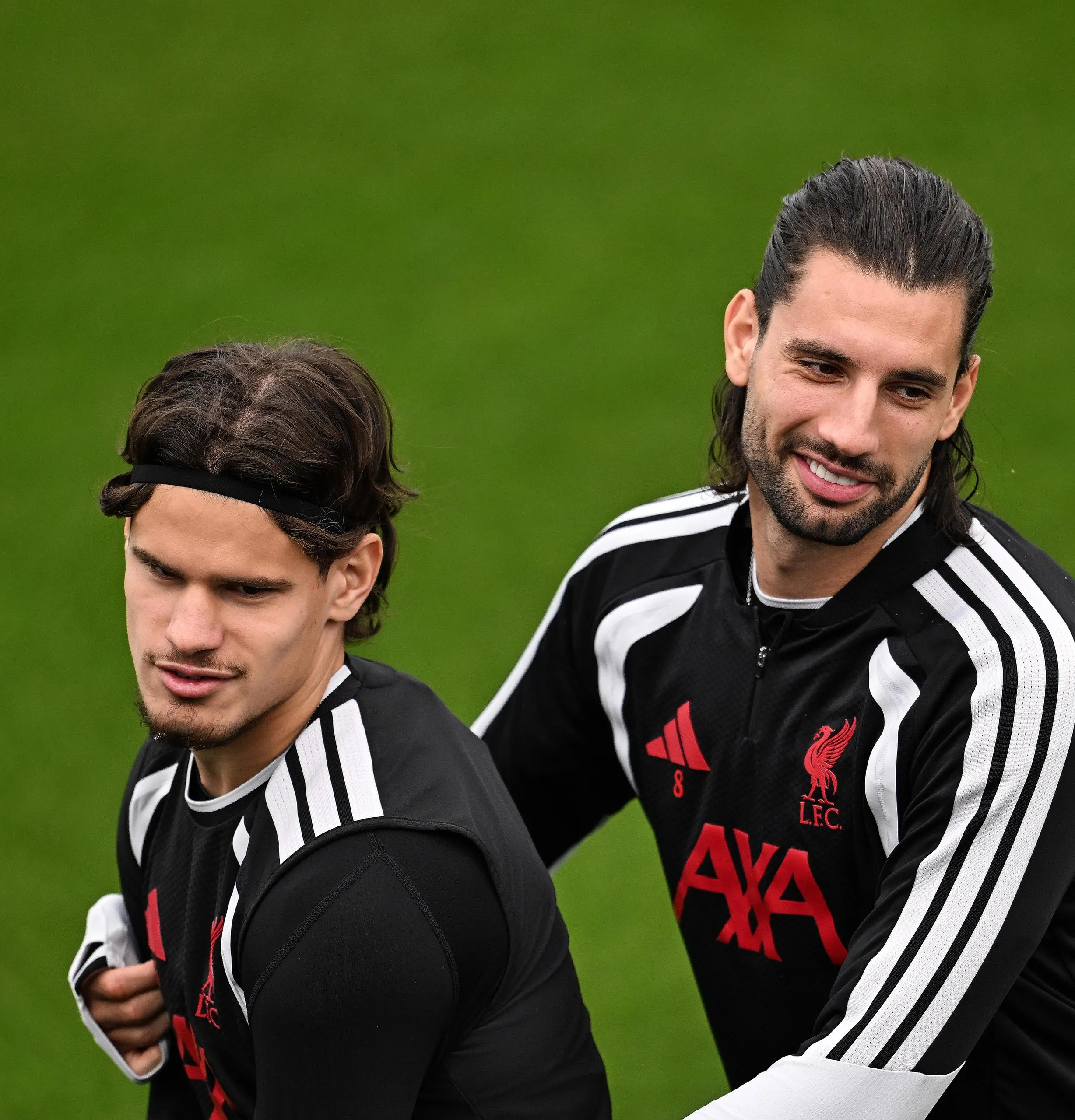 Dominik Szoboszlai and Milos Kerkez in training with Liverpool.