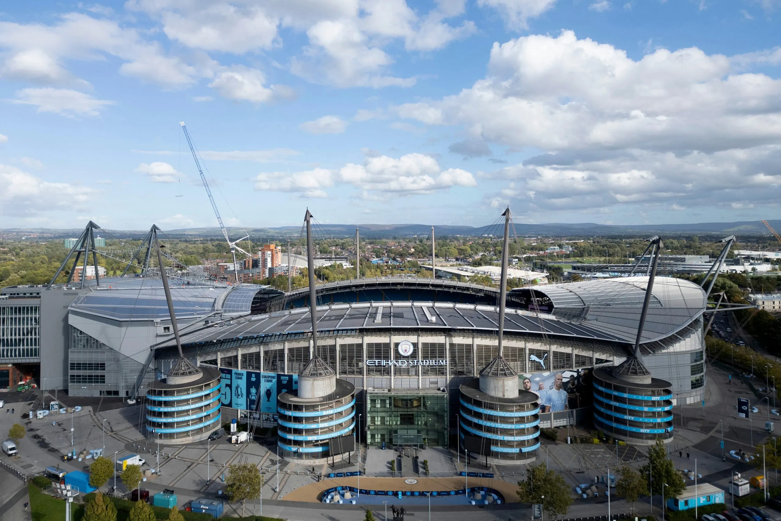 Drone shot of Manchester City's Etihad stadium.