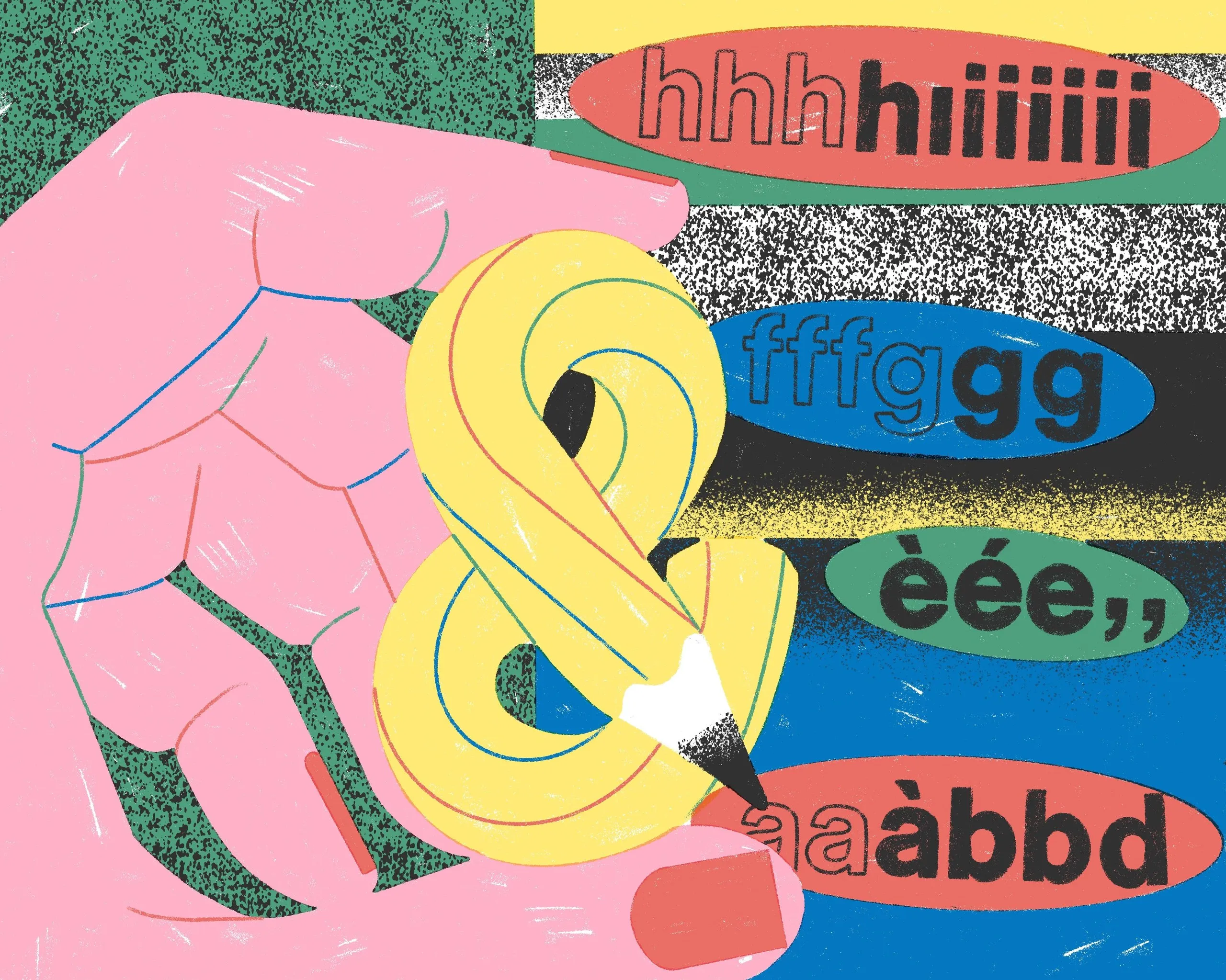 Graphic showing a hand curling a pencil with letters in the background