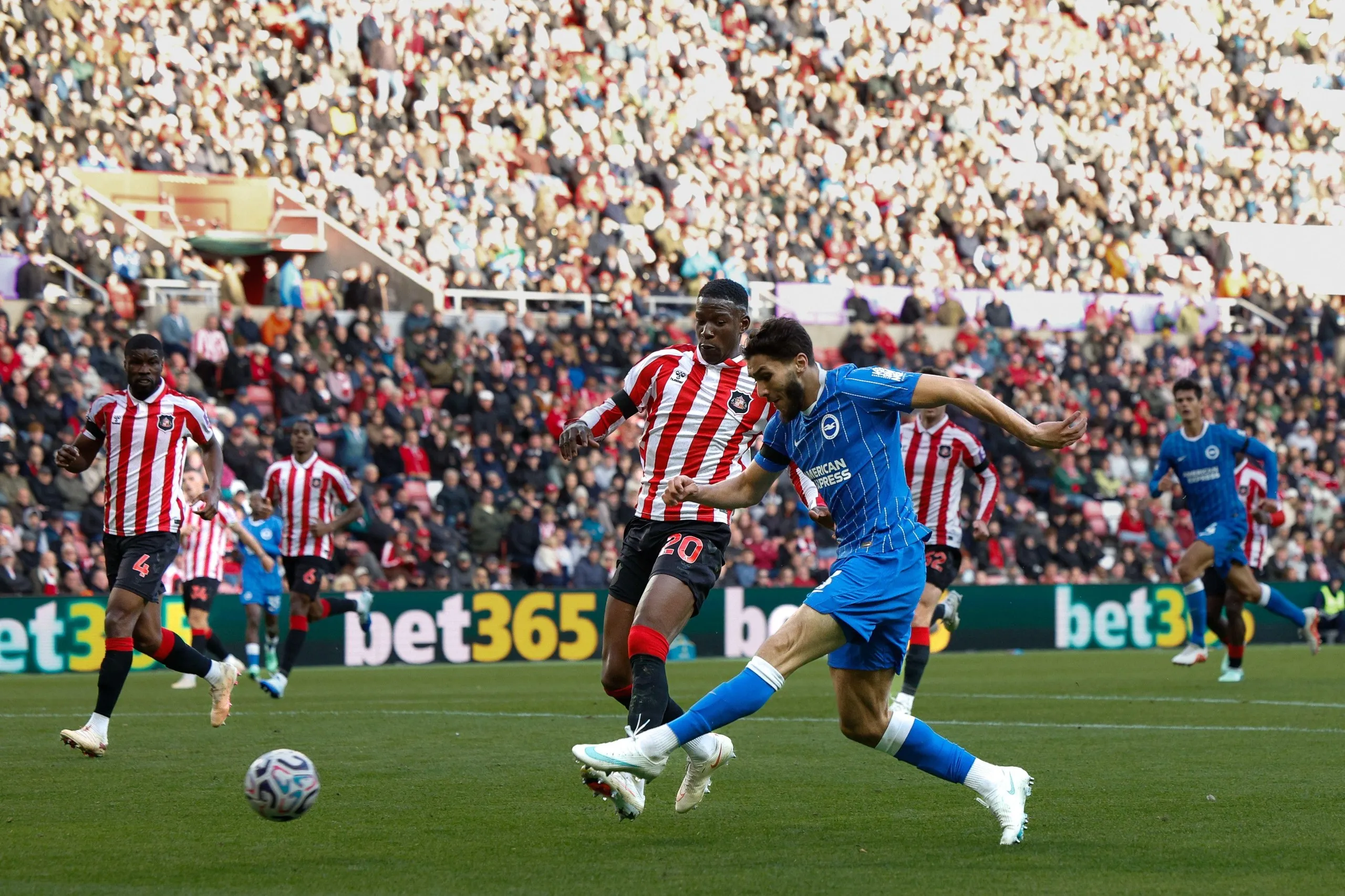 Jaouen Hadjam fires home Brighton’s final goal in their 2-0 victory at Sunderland.