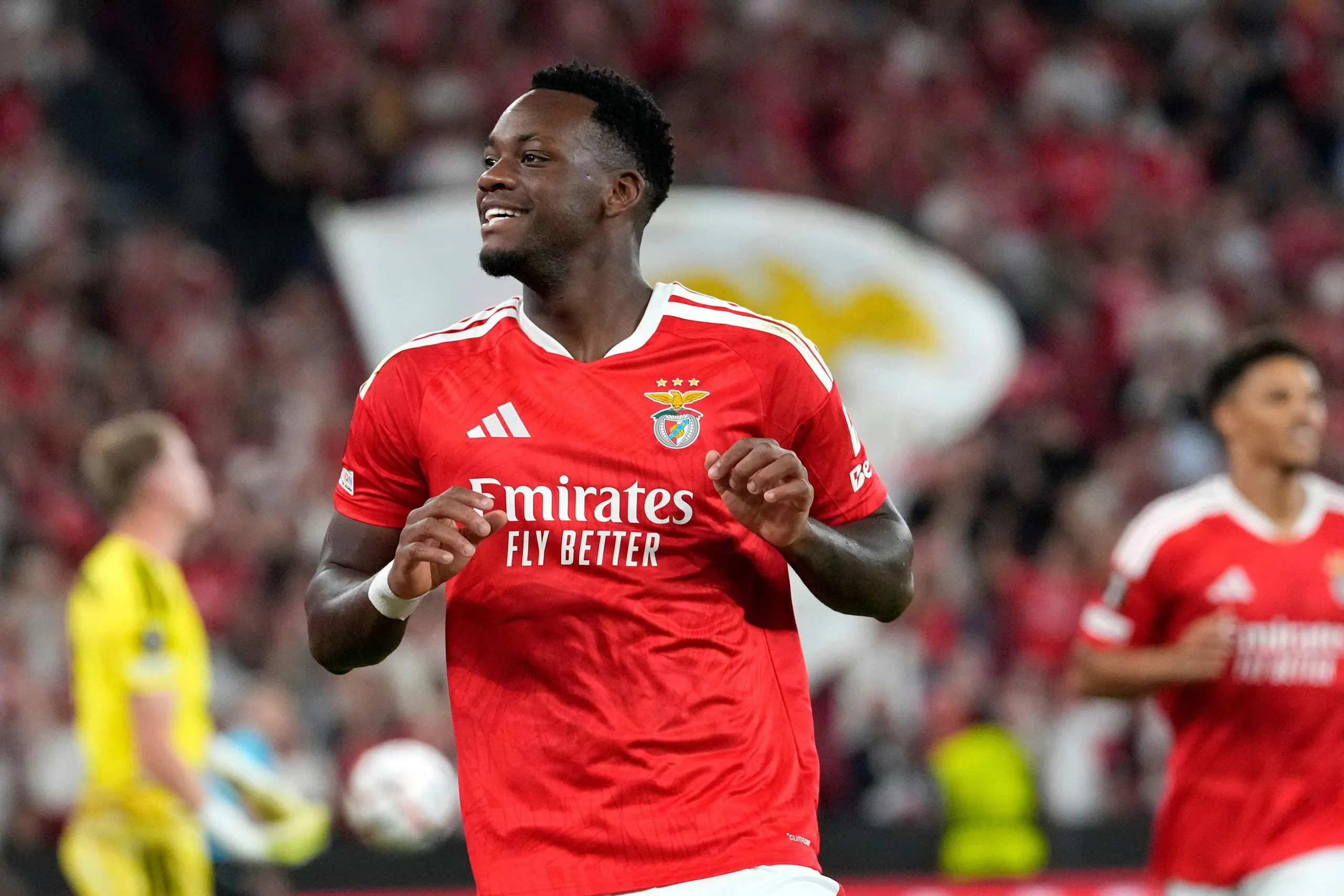 Benfica's Jhon Duran celebrates after scoring the opening goal against Celtic.