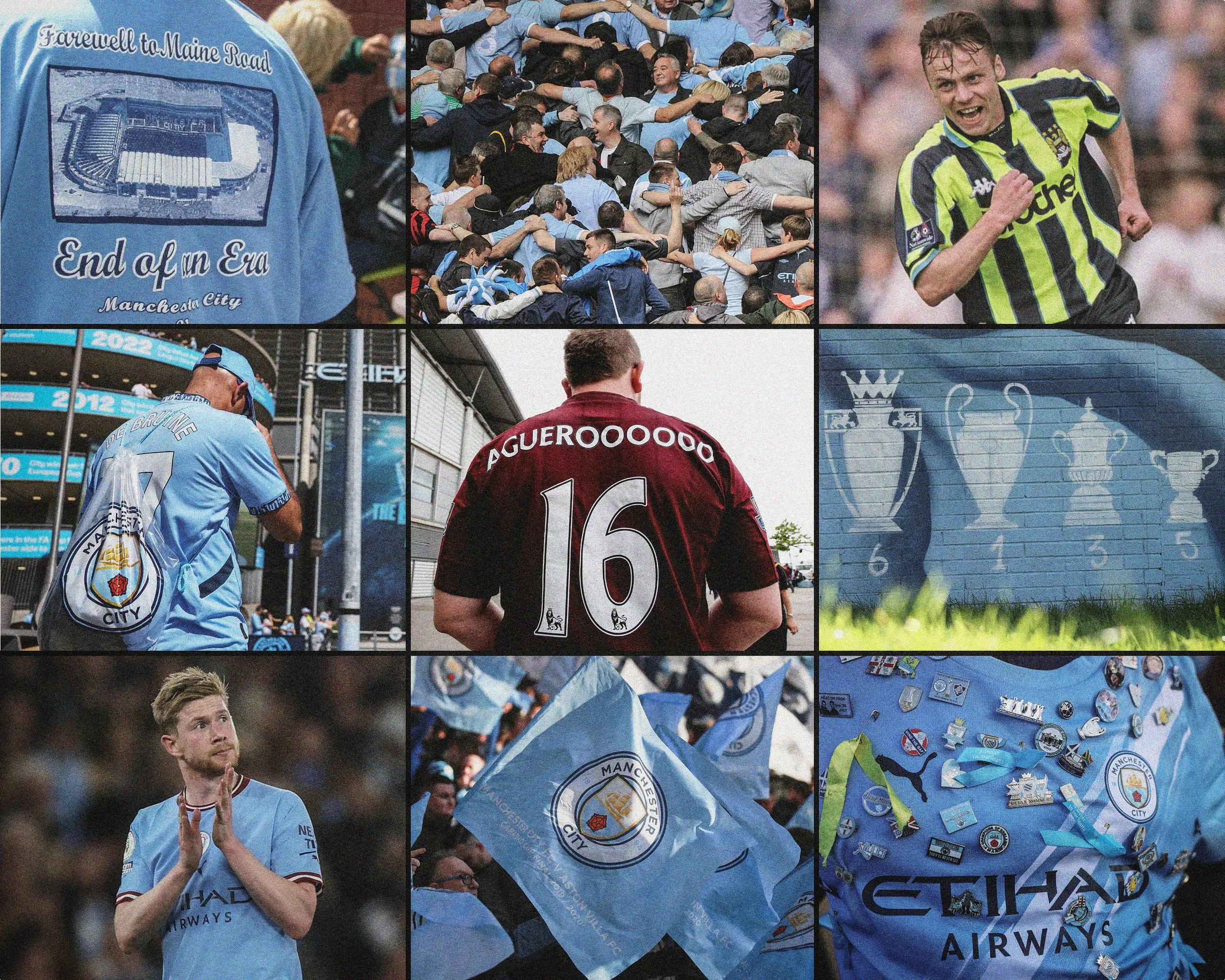 A grid of images of Manchester City players and fans