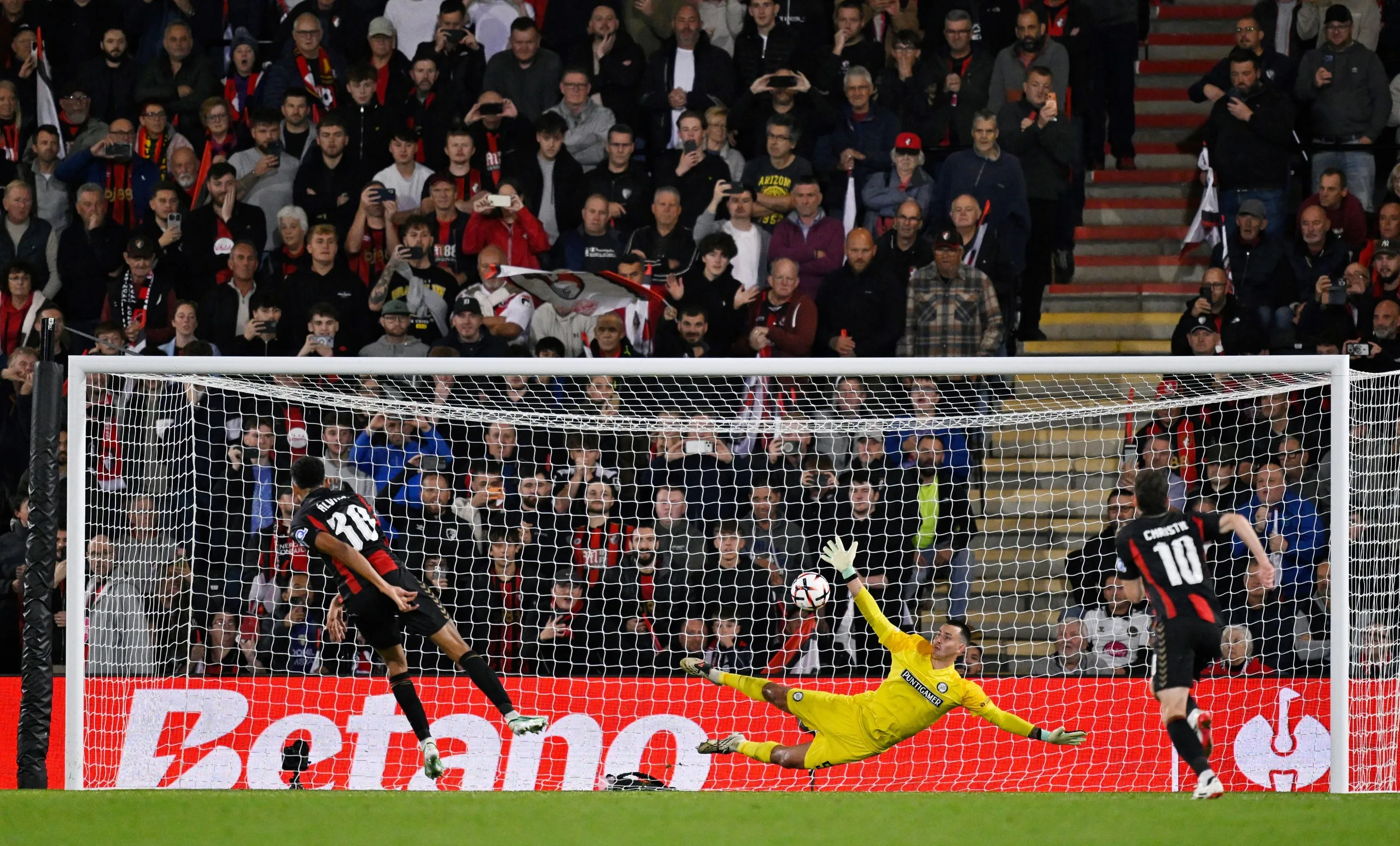 Bournemouth’s Álvaro Rodríguez scores their third goal from the penalty spot past Sturm Graz’s Daniil Khudyakov