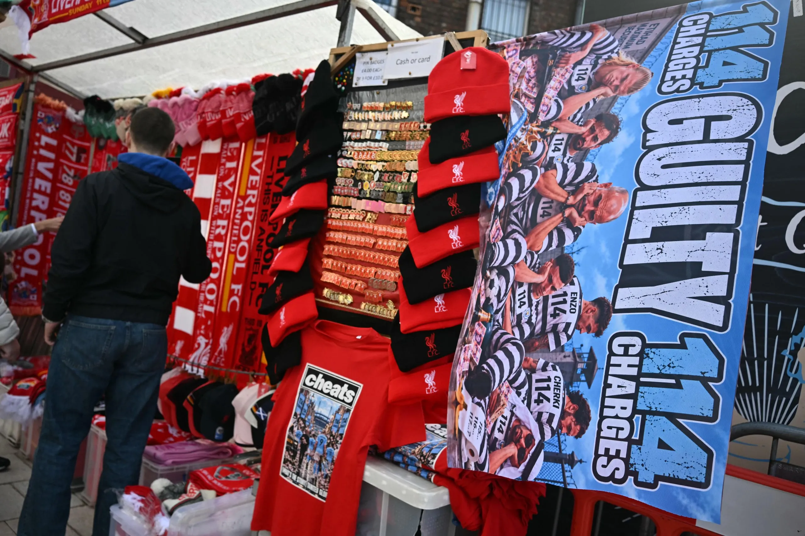 Merchandise being sold outside Anfield