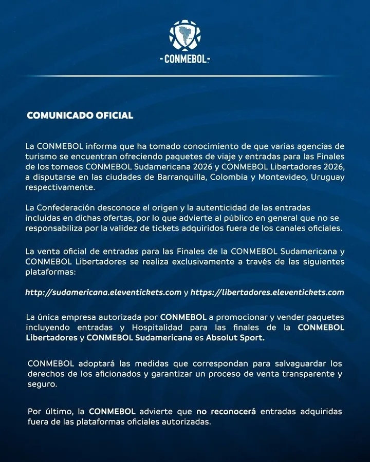 El comunicado de alerta de la Conmebol para las finales de Estudiantes y Boca